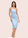 Elegant Sheath One Shoulder Soft Satin Short Bridesmaid Dresses Online