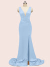 Sexy V-neck Criss Cross Side Slit Long Siky Satin Mermaid Bridesmaid Dresses Online