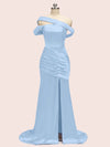 Sexy Mermaid One Shoulder Long Soft Satin Side Slit Formal Prom Dresses Online