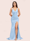 Sexy Mermaid V-neck Side Slit Long Soft Satin Bridesmaid Dresses Online For Sale