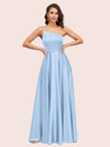 Sexy One Shoulder A-Line Long Soft Satin Bridesmaid Dresses With Pleats