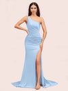Sexy One Shoulder Mermaid Side Slit Long Soft Satin Bridesmaid Dresses Online