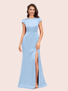 Sexy Open Back Mermaid Short Sleeves Long Silky Satin Formal Prom Dresses Online