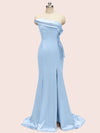 Sexy One Shoulder Side Slit Mermaid Long Soft Satin Evening Prom Dresses 2023
