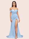 Sexy Side Slit Off Shoulder Long Soft Satin Mermaid Bridesmaid Dresses For Sale