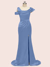 Sexy Side Slit Mermaid Long Soft Satin Women's Evening Prom Dresses With Slit