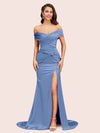 Sexy Side Slit Mermaid Off Shoulder Long Soft Satin Bridesmaid Dresses Online For Sale