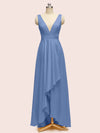 High Low V-Neck A-Line Unique Soft Satin Formal Prom Dresses Online