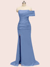 Elegant One Shoulder Long Side Slit Soft Satin Graduation Prom Dresses Online