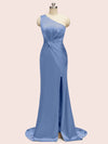 Sexy Side Slit Open Back One Shoulder Long Satin Party Prom Dresses Online