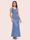 Elegant Cowl Sleeveless Sheath Long Soft Satin Bridesmaid Dresses Online
