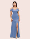 Sexy Cold Shoulder V-Neck Side Slit Mermaid Long Soft Satin Bridesmaid Dresses