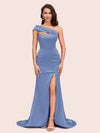 Sexy Mermaid One Shoulder Long Soft Satin Bridesmaid Dresses With Slit