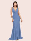 Sexy Backless Deep V-neck Long Soft Satin Mermaid Party Prom Dresses Online