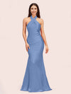Sexy Backless Halter Long Mermaid Satin Graduation Prom Dresses Online