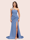 Sexy Mermaid One Shoulder Unique Side Slit Soft Satin Evening Prom Dresses Online