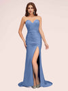 Sexy Mermaid Sweetheart Long Soft Satin Bridesmaid Dresses With Slit