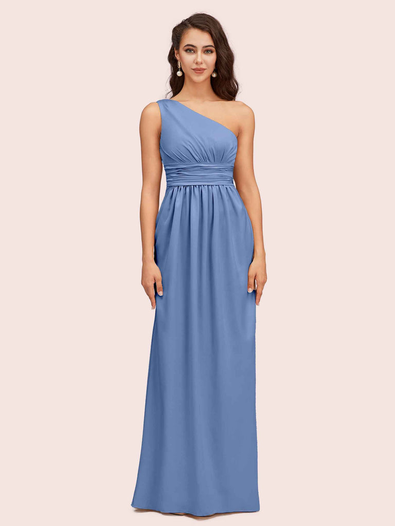 Elegant One Shoulder A-Line Long Soft Satin Bridesmaid Dresses Online Elegant One Shoulder A-Line Long Soft Satin Bridesmaid Dresses Online