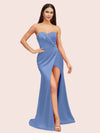 Simple Mermaid Sweetheart Side Slit Soft Satin Party Prom Dresses 2023