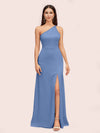 Simple Silky Satin One Shoulder Long Side Slit Bridesmaid Dresses Online