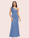Elegant One Shoulder Mermaid Long Soft Satin Bridesmaid Dresses Online