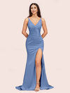 Sexy Mermaid V-neck Side Slit Long Soft Satin Bridesmaid Dresses Online For Sale