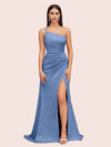 Sexy Soft Satin One Shoulder Side Slit Silky Long Mermaid Prom Dresses Online
