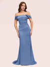 Sexy Mermaid Off Shoulder Long Silky Satin Evening Prom Dresses Online