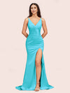 Sexy Mermaid V-neck Side Slit Long Soft Satin Bridesmaid Dresses Online For Sale