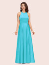 Sexy Backless Halter Simple Long Satin Graduation Prom Dresses With Bow