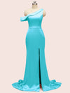 Sexy Side Slit Mermaid One Shoulder Long Silky Satin Formal Prom Dresses