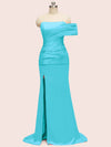 Elegant One Shoulder Long Side Slit Soft Satin Graduation Prom Dresses Online