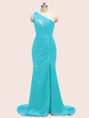 Sexy Mermaid One Shoulder Long Soft Satin Bridesmaid Dresses With Slit
