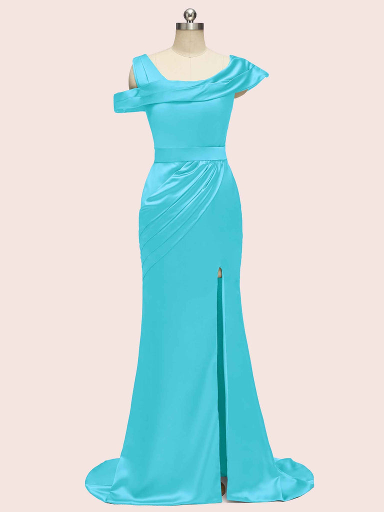 Sexy Side Slit Mermaid Long Soft Satin Women's Evening Prom Dresses With  Slit - Cetims