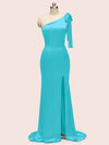 Sexy Mermaid One Shoulder Long Stretch Satin Bridesmaid Dresses With Slit