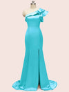 Sexy Side Slit One Shoulder Mermaid Long Soft Satin Graduation Prom Dresses Online