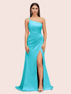 Soft Satin One Shoulder Side Slit Silky Long Mermaid Bridesmaid Dresses Online For Sale