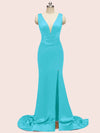 Sexy V-neck Criss Cross Side Slit Long Soft Satin Mermaid Formal Prom Dresses Online