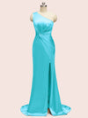 Sexy Side Slit Open Back One Shoulder Long Satin Party Prom Dresses Online
