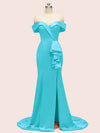 Elegant Off Shoulder Mermaid Long Soft Satin Party Prom Dresses For Women