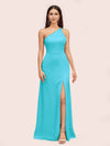 Simple Silky Satin One Shoulder Long Side Slit Bridesmaid Dresses Online