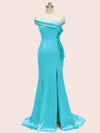 Sexy One Shoulder Side Slit Mermaid Long Soft Satin Evening Prom Dresses 2023