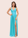 Sexy V Neck Long Soft Satin Side Slit Bridesmaid Dresses Online