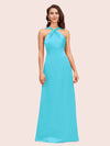 Elegant A-line Halter Sleeveless Floor Length Long Soft Satin Bridesmaid Dresses