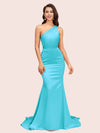 Sexy Backless One Shoulder Mermaid Soft Satin Party Prom Dresses Online