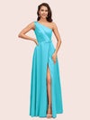 Elegant One Shoulder Side Slit Long Soft Satin Party Prom Dresses 2023