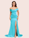 Sexy Side Slit Mermaid Off Shoulder Long Soft Satin Bridesmaid Dresses Online For Sale
