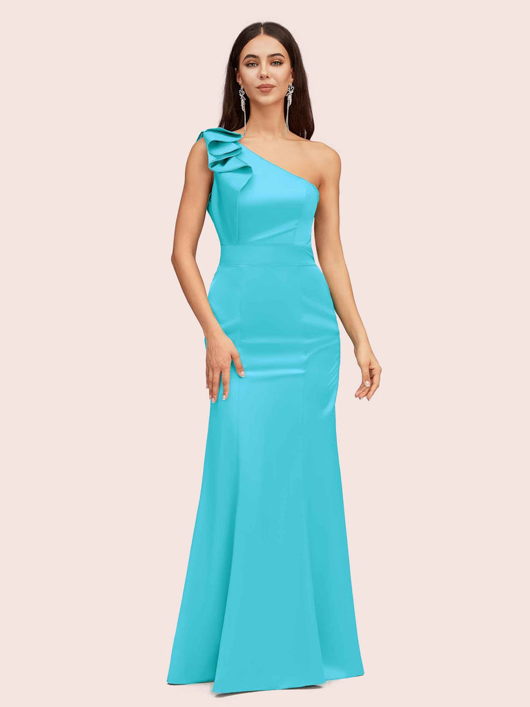 Elegant One Shoulder Mermaid Long Silky Satin Evening Prom Dresses Online