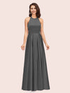 Elegant Halter A-line Long Satin Bridesmaid Dresses Online With Bow