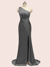 Sexy Side Slit Mermaid One Shoulder Long Soft Satin Bridesmaid Dresses Online